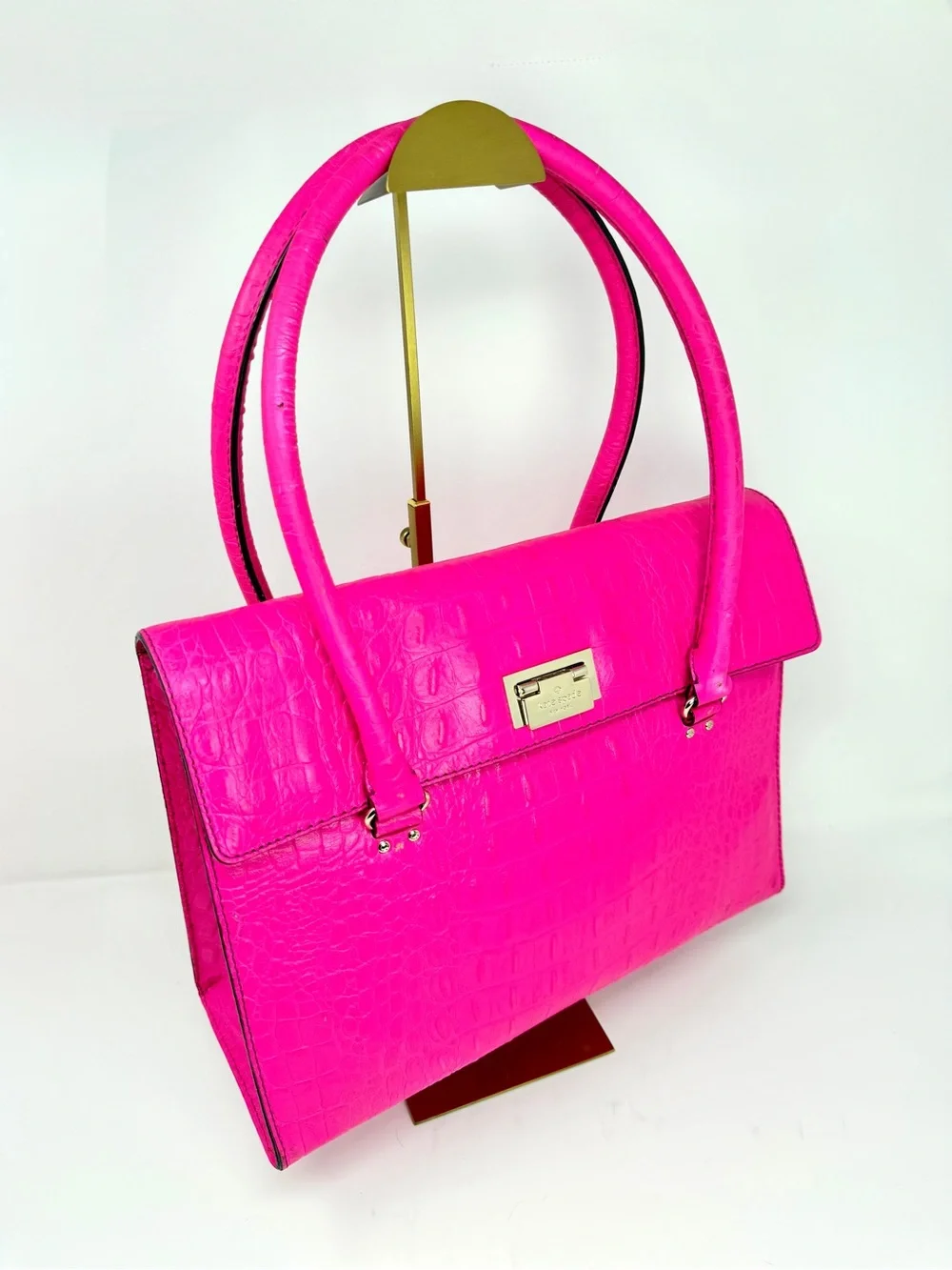 Kate Spade Sinclair Orchard Valley Pink Sapphire Croc-Embossed Shoulder Bag Tote